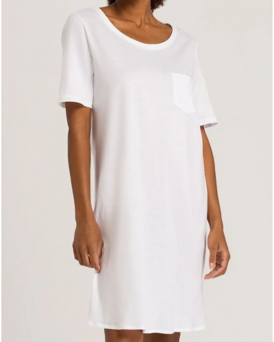 Chemise de nuit femme 100% Coton manches courtes Hanro Cotton Deluxe (Blanc)