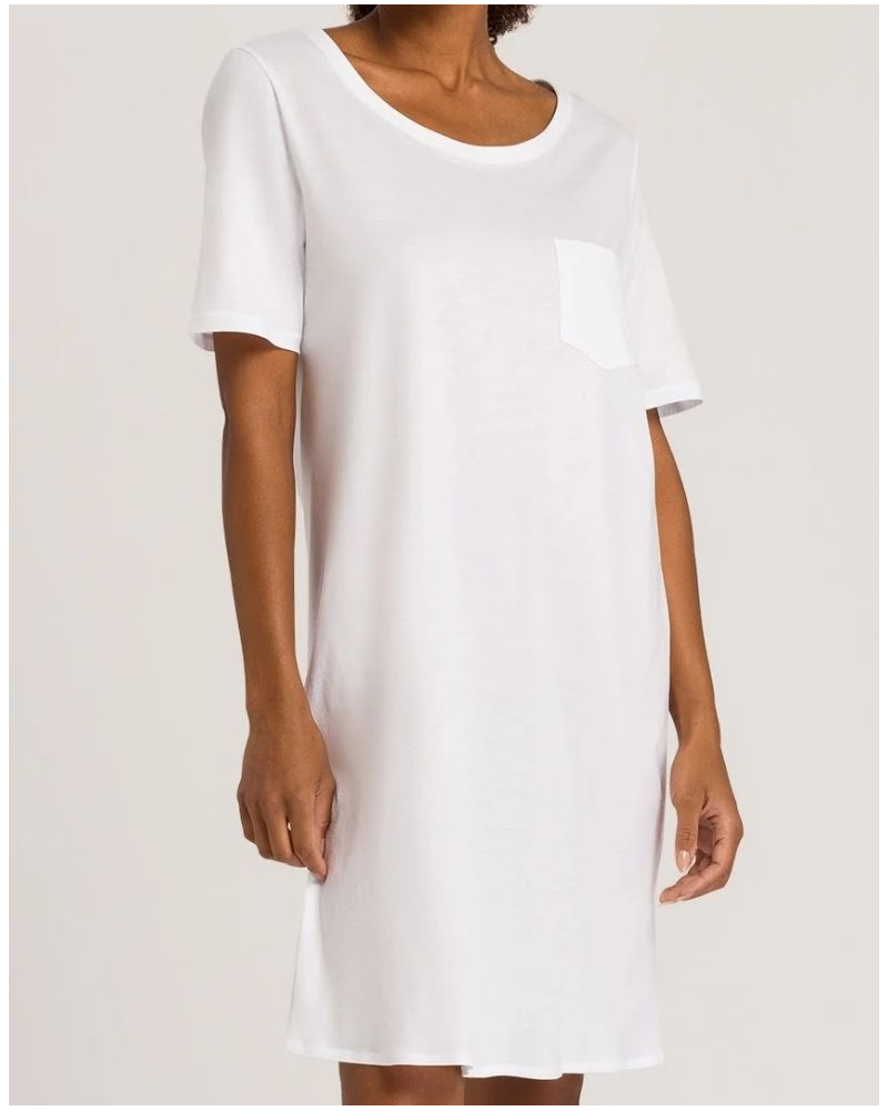 Chemise de nuit femme 100% Coton manches courtes Hanro Cotton Deluxe (Blanc)