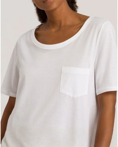 Chemise de nuit femme 100% Coton manches courtes Hanro Cotton Deluxe (Blanc)