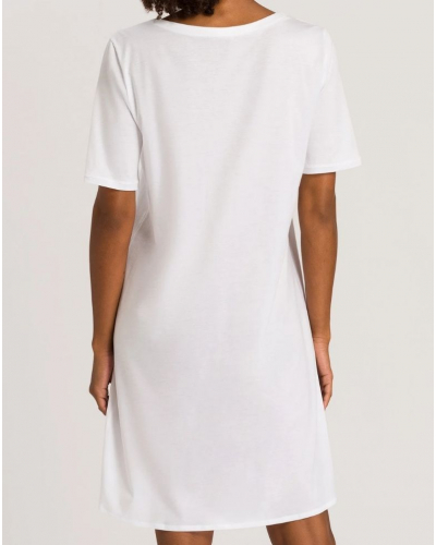 Chemise de nuit femme 100% Coton manches courtes Hanro Cotton Deluxe (Blanc)