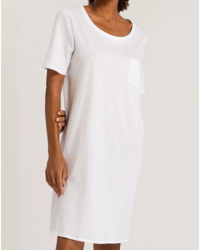 Chemise de nuit femme 100% Coton manches courtes Hanro Cotton Deluxe (Blanc)