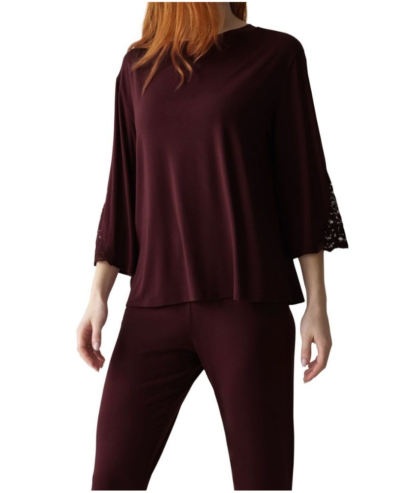 3/4 Sleeve modal top pajama Nuit Triumph (Claret)