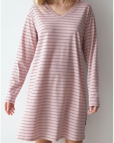 Long-sleeved nightdress 100% cotton Nuit Triumph (Pink-Light Comb)