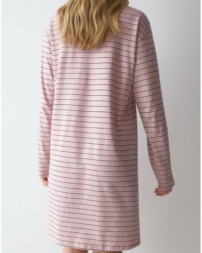 Long-sleeved nightdress 100% cotton Nuit Triumph (Pink-Light Comb)