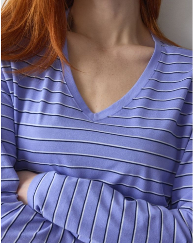 Camisón de manga larga 100 % algodón Nuit Triumph (Blue-Light Comb)