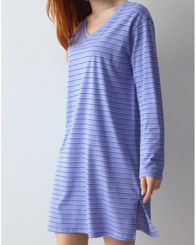 Long-sleeved nightdress 100% cotton Nuit Triumph (Blue-Light Comb)