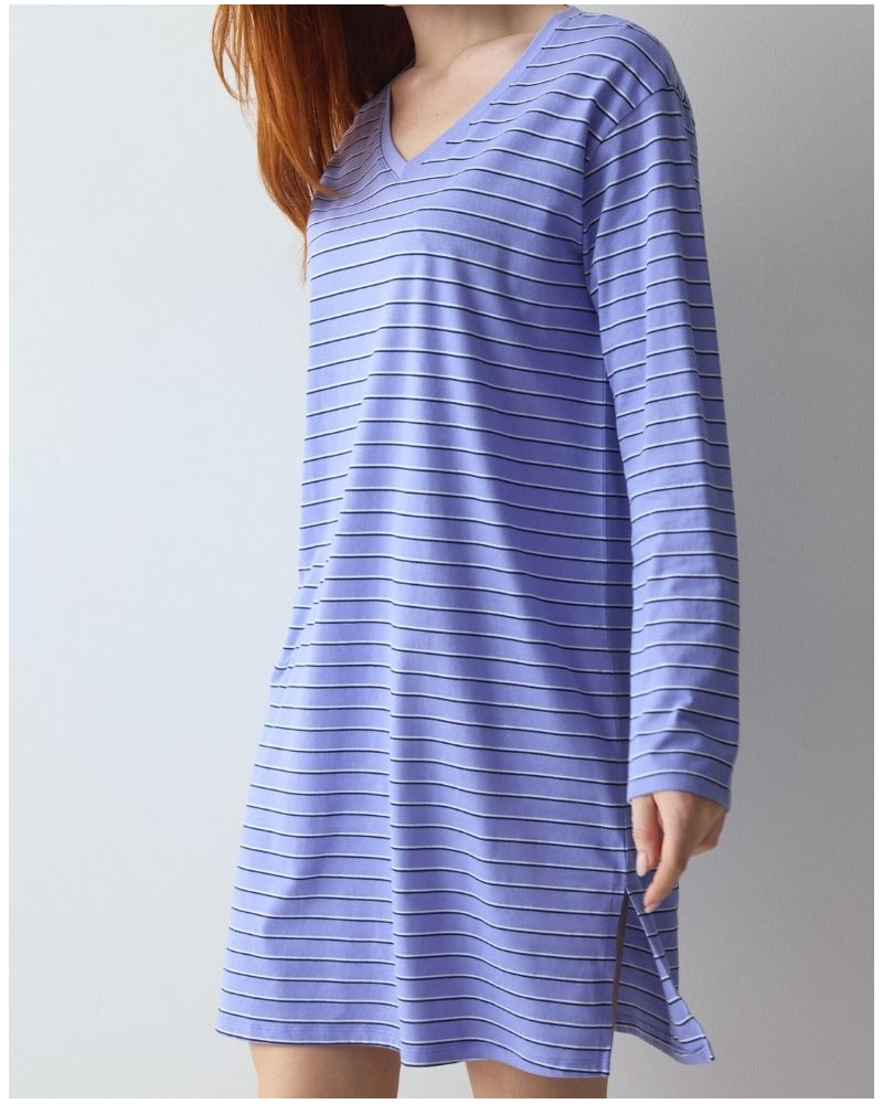 Chemise de nuit manches longues 100% coton Nuit Triumph (Blue-Light Comb)