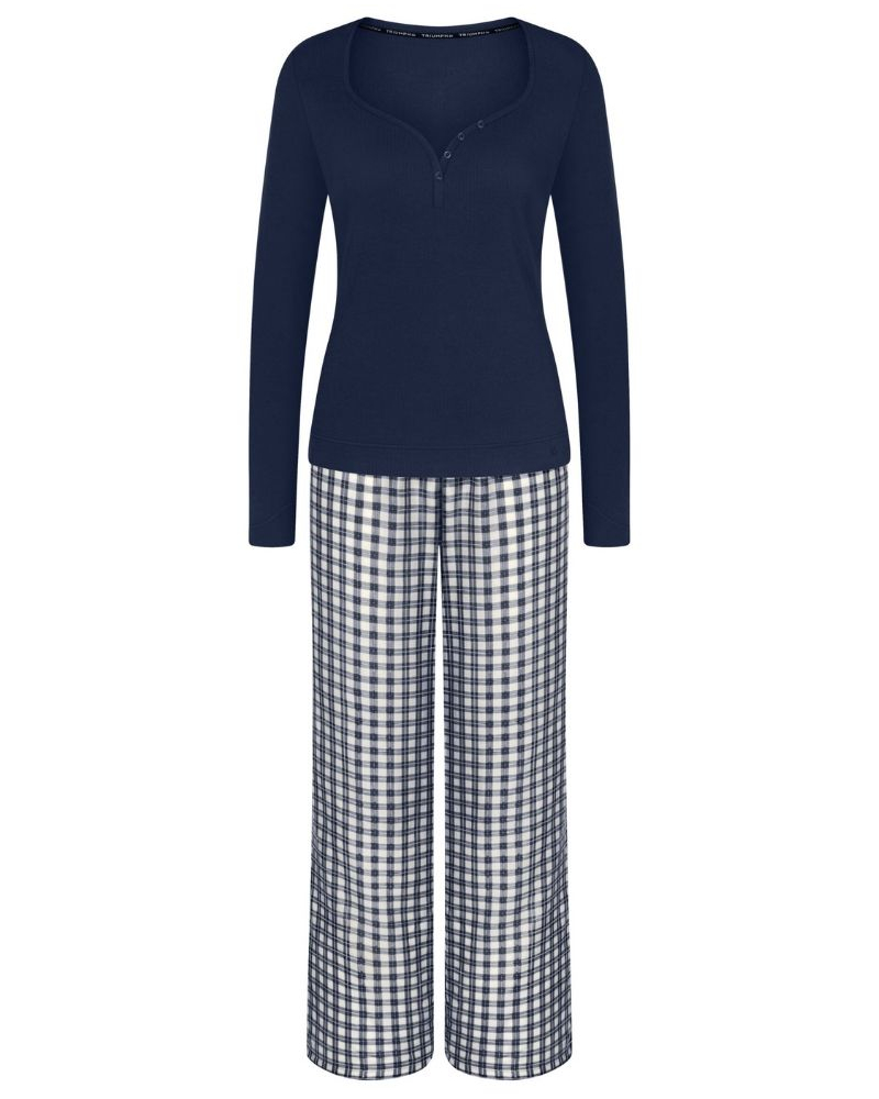 Long pyjama cotton Nuit Triumph (Blue Dark/Carreaux)