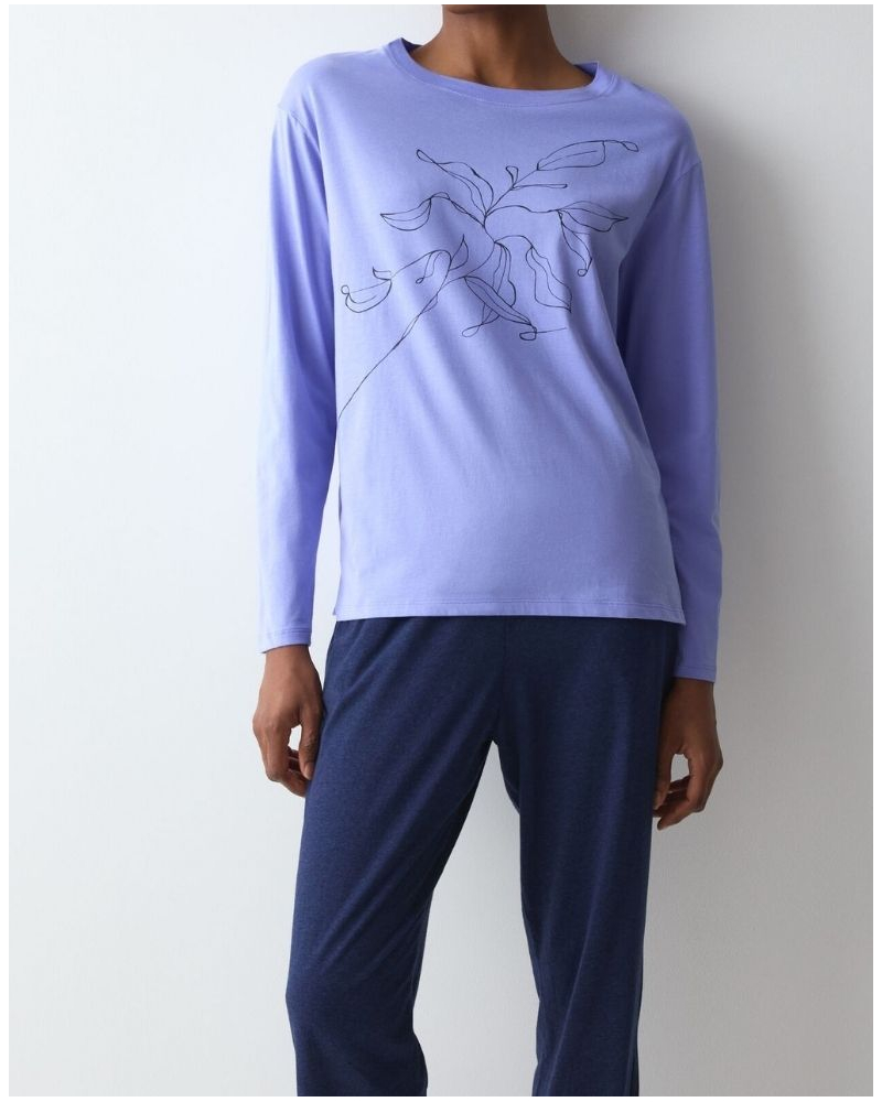 Long pyjama 100% algodón Nuit Triumph (Blue Light Comb)