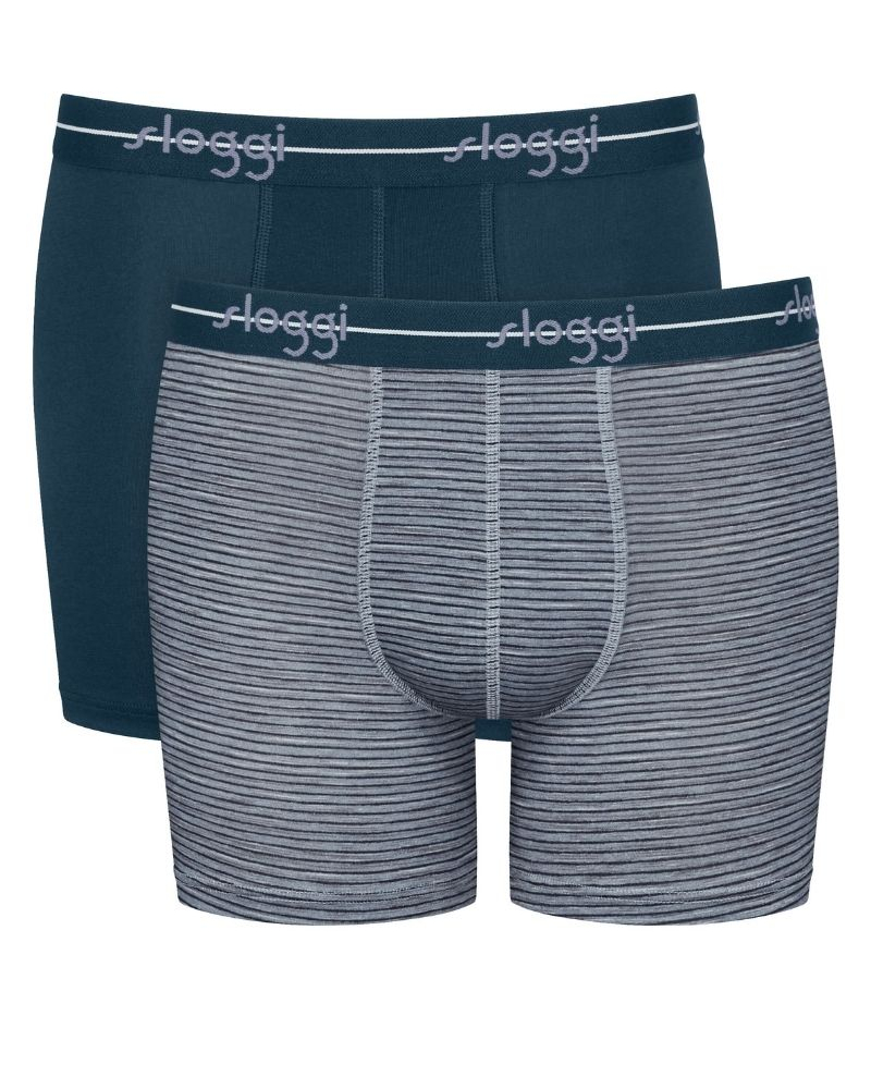Pack of 2 cotton long boxers Sloggi for Men Start (Bleu/Rayures Bleu)