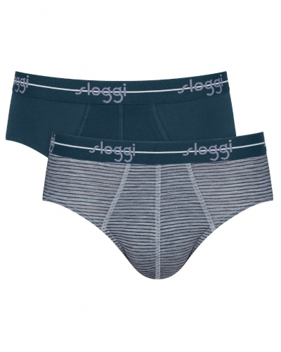 Pack of 2 cotton midi briefs Sloggi Men Start (Bleu/Rayures Bleu)