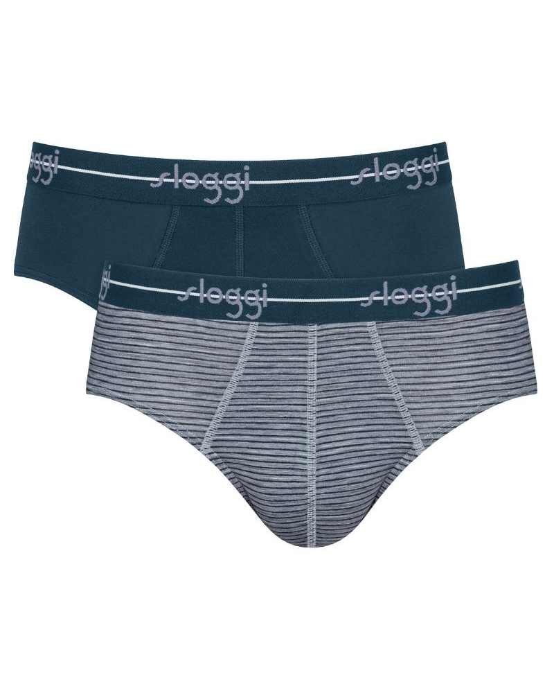 Paquete de 2 calzoncillos midi algodón Sloggi Men Start (Bleu/Rayures Bleu)