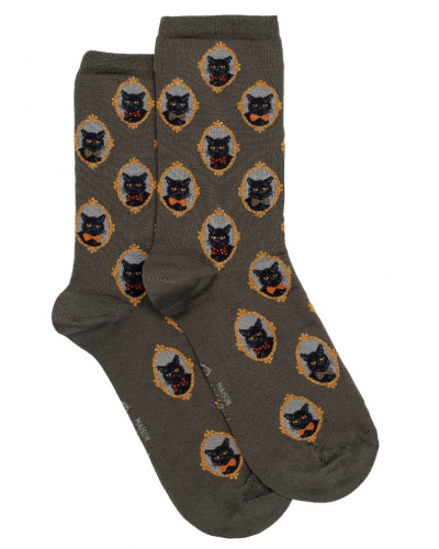 Women cotton socks Maison Broussaud Les Chats (Kaki)
