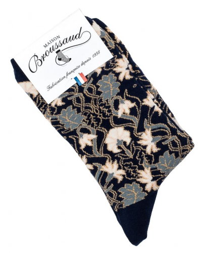 Chaussettes femme en coton Maison Broussaud Les Oeillets (Marine/Gris)