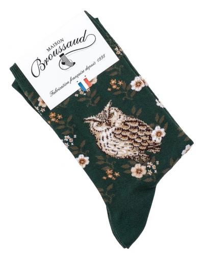 Chaussettes femme en coton Maison Broussaud Le Hibou (Epicea)