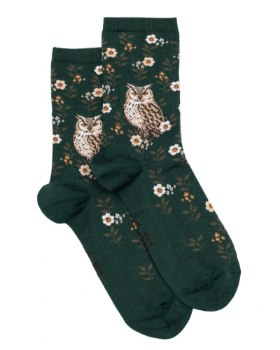 Chaussettes femme en coton Maison Broussaud Le Hibou (Epicea)
