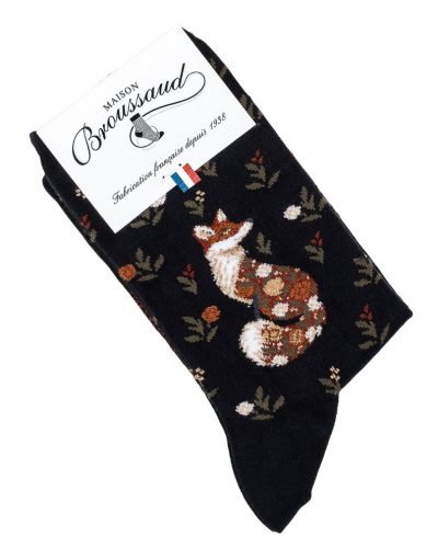 Chaussettes femme en coton Maison Broussaud La Renarde (Noir)