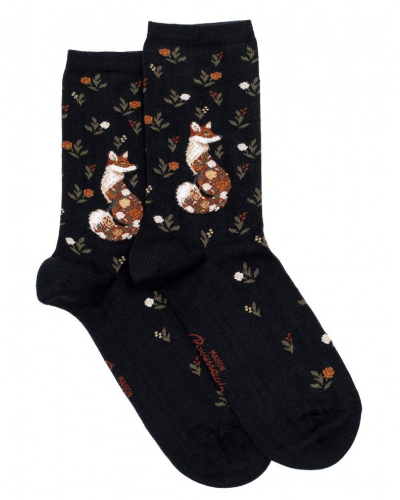 Chaussettes femme en coton Maison Broussaud La Renarde (Noir)