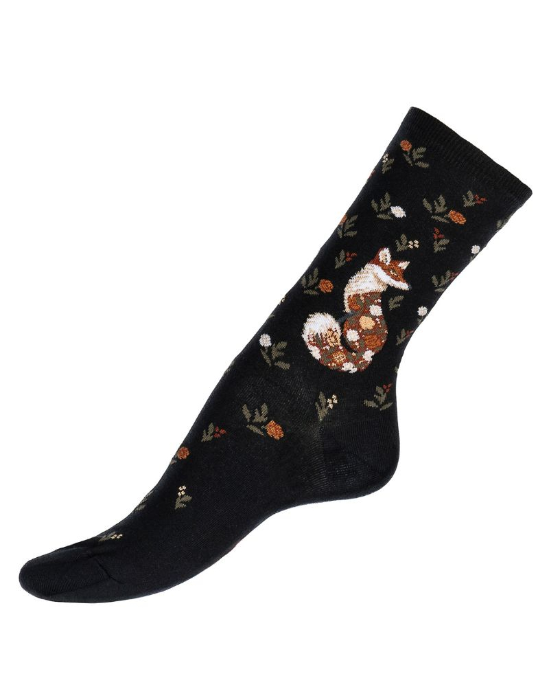Chaussettes femme en coton Maison Broussaud La Renarde (Noir)