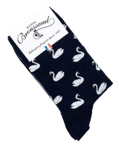 Chaussettes femme en coton Maison Broussaud Les Cygnes (Marine)
