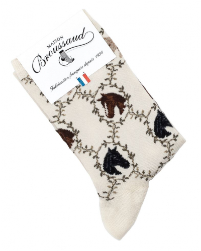 Women cotton socks Maison Broussaud Les Chevaux (Ecru)