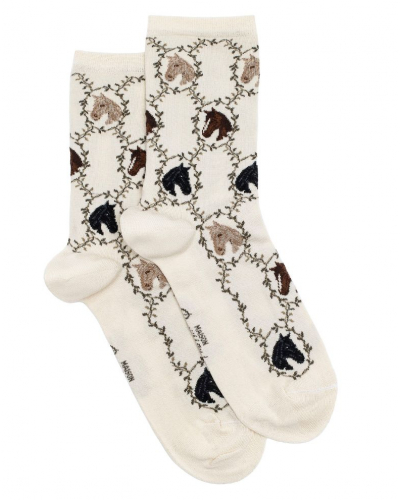 Women cotton socks Maison Broussaud Les Chevaux (Ecru)