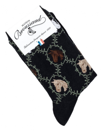 Women cotton socks Maison Broussaud Les Chevaux (Black)