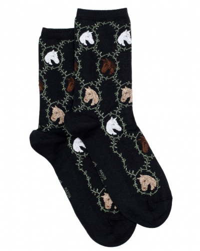 Women cotton socks Maison Broussaud Les Chevaux (Black)