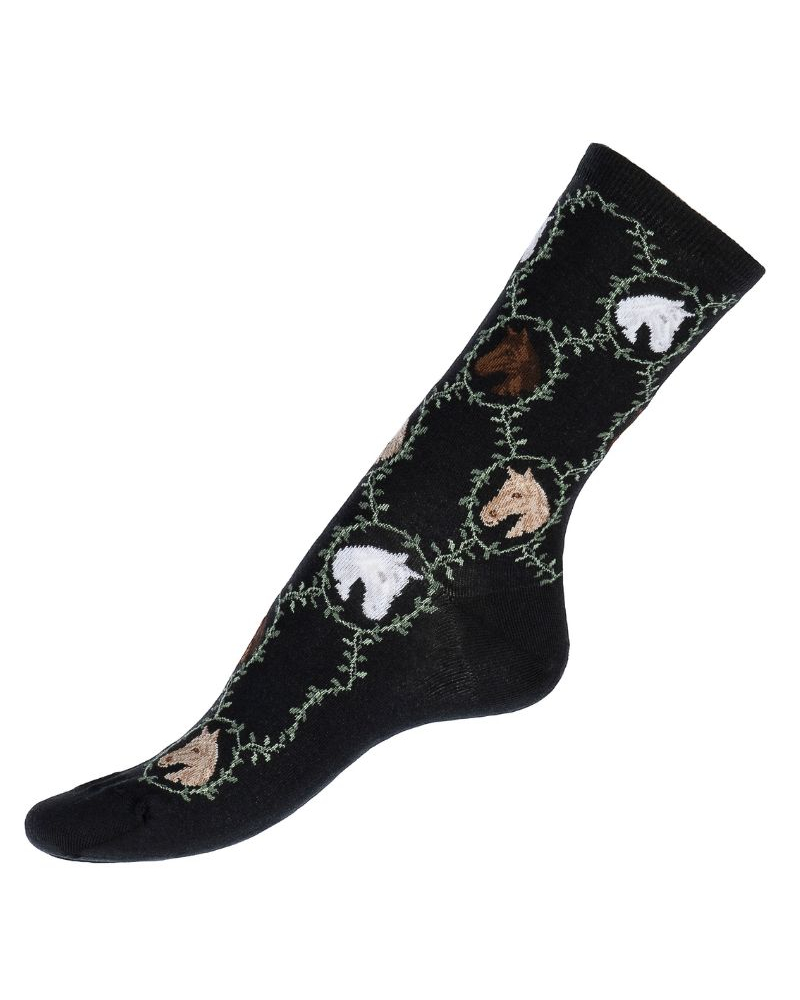 Women cotton socks Maison Broussaud Les Chevaux (Black)