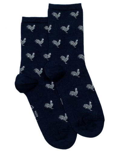 Chaussettes femme en coton Maison Broussaud Les Poules (Marine)