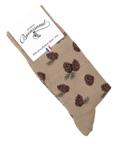 Chaussettes coton homme Maison Broussaud Les Pommes de Pin (Beige)