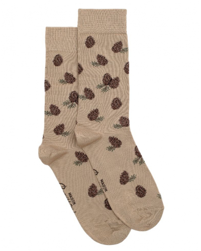 Calcetines de algodón para hombre Maison Broussaud Les Pommes de Pin (Beige)