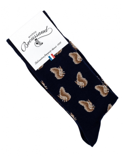 Chaussettes laine homme Maison Broussaud Ecureuils (Marine)