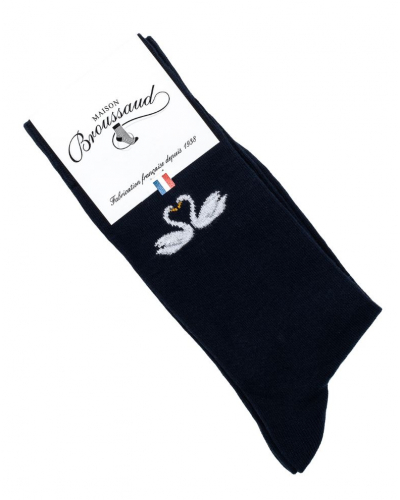 Men's cotton socks Maison Broussaud Les Cygnes St Valentin (Marine)