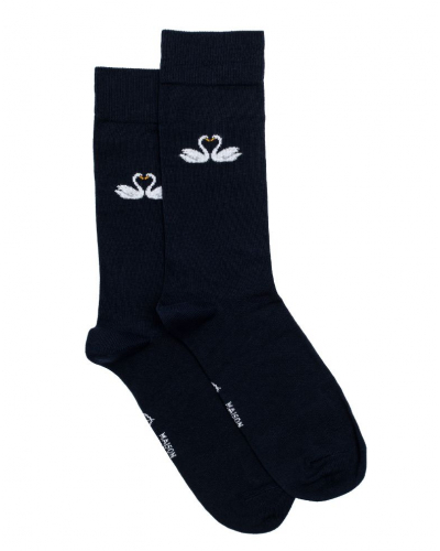 Men's cotton socks Maison Broussaud Les Cygnes St Valentin (Marine)