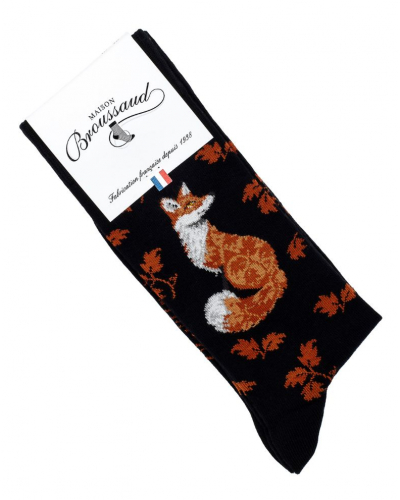 Calcetines de algodón para hombre Maison Broussaud Le Renard (Negro)