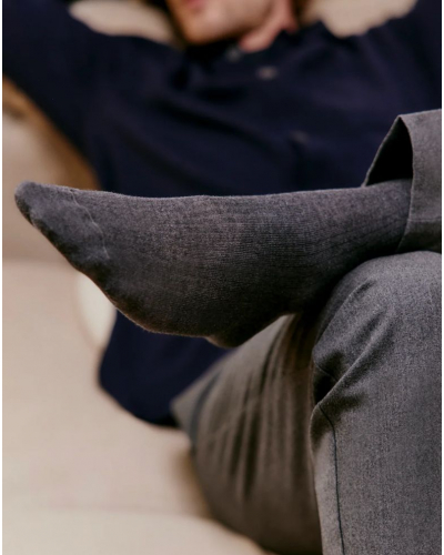 Calcetines de algodón jersey cachemir y seda para hombre Maison Broussaud Fausses Côtes (Anthracite)