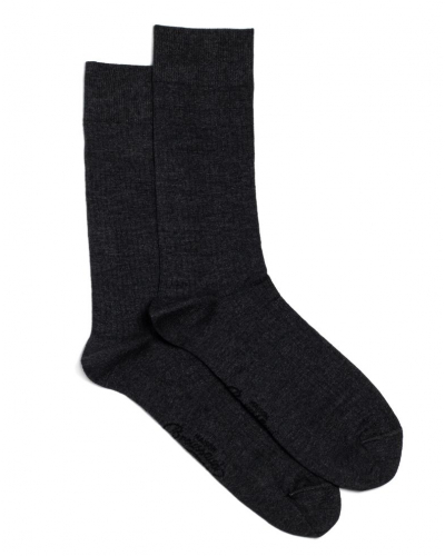 Men's jersey cotton cashmere and silk socks Maison Broussaud Fausses Côtes (Anthracite)