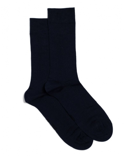Men's jersey cotton cashmere and silk socks Maison Broussaud Fausses Côtes (Marine)
