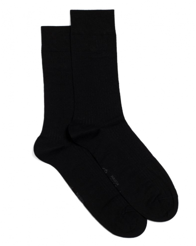 Calcetines de algodón jersey cachemir y seda para hombre Maison Broussaud Fausses Côtes (Negro)