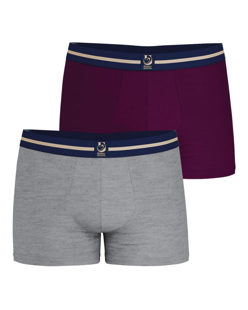 Lot de 2 boxers coton stretch SmileyWorld X Eminence (Gris Chiné/Bordeaux)