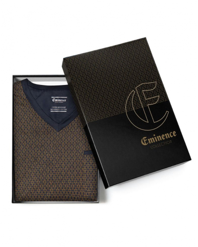 Pijama largo cuello V 100% algodón Edición limitada de Navidad Eminence (Imprimé Gold/Anthracite)