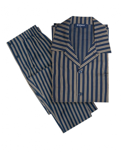 Pijama largo abotonado 100% algodón Eminence Popeline (Marine/Rayures Beige)