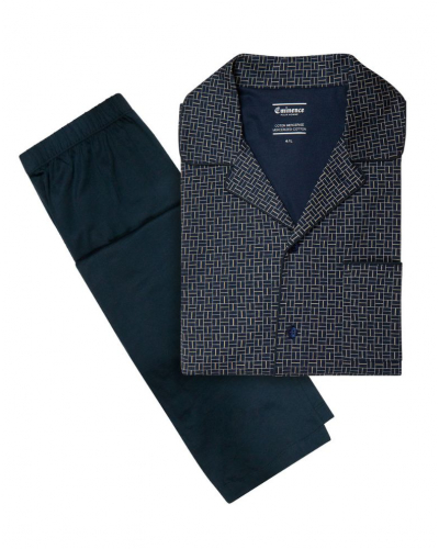 Long pyjama 100% cotton Eminence Mercerisé (Marine/Imprimé Cloison)