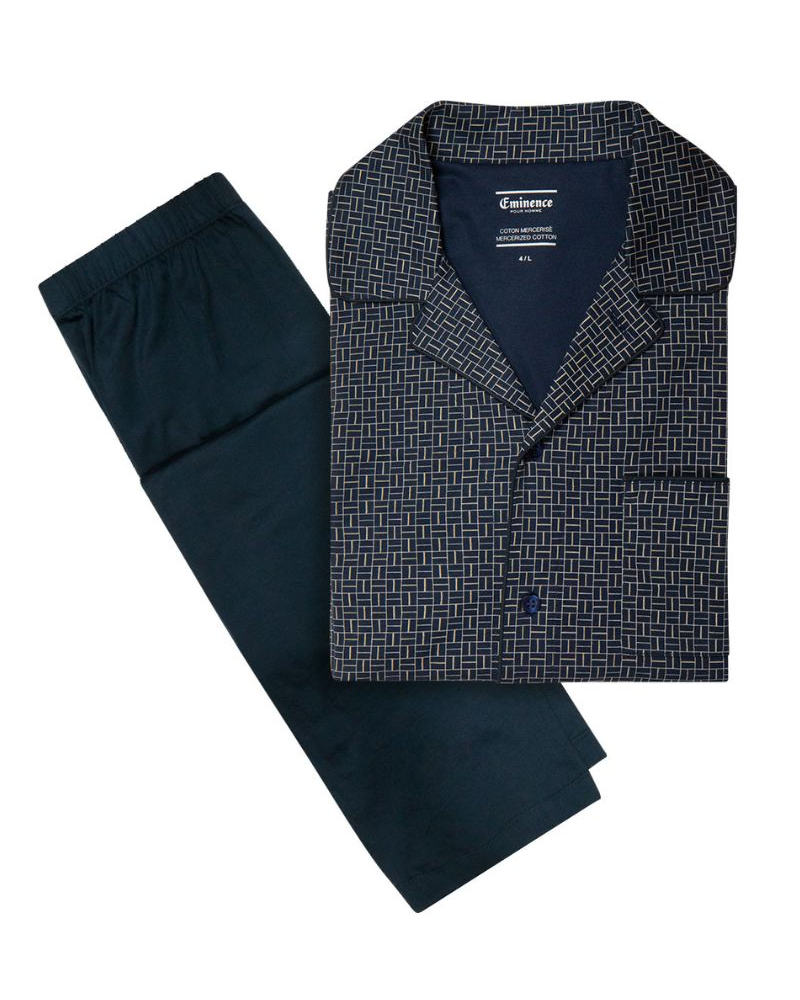 Pijama largo 100% algodón Eminence Mercerisé (Marine/Imprimé Cloison)