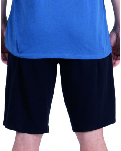 Short pyjama round neck 100% cotton Athena (Bleu/Noir)