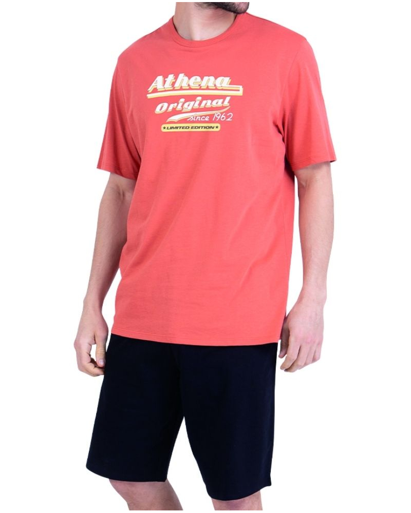 Pyjama court 100% coton Athena Ecopack Vintage (Terracotta/Noir)