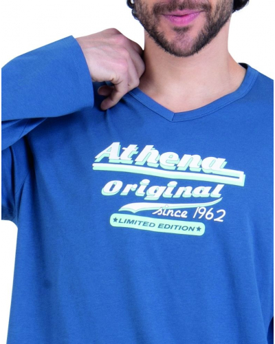 Long pyjama 100% cotton Athena Ecopack Vintage (Bleu/Noir)