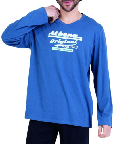 Pyjama long 100% coton Athena EcoPack Vintage (Bleu/Noir)