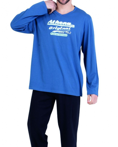 Pijama largo 100% algodón Athena Ecopack Vintage (Bleu/Noir)